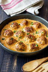 Swedish meatballs in cream sauce. Swedish cuisine. Recipe.