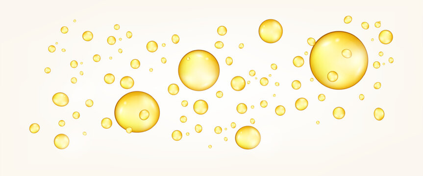Organic yellow oil bubbles droplet. Fish oil Vitamin bubbles droplet.