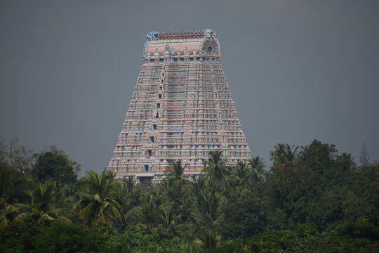 beautiful view of temple gopuram colorful art works with blue background