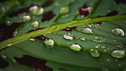 Water Drops on a Green leaf in Macro shot