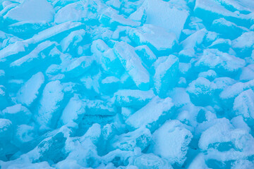 Snow covered with icicles in sunny feb. day - Lake Baikal, Siberia