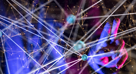 Global network. Blockchain. 3D illustration. Neural networks and artificial intelligence. Abstract