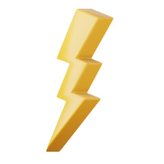 Yellow cartoon style lightning bolt high quality 3D render illustration icon.