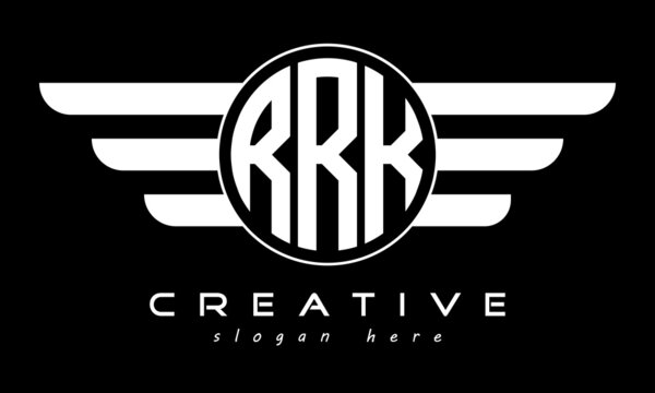 RRK three letter monogram type circle letter logo with wings vector template.