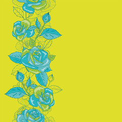 The floral textile pattern design. Great for retro fabric, wallpaper, scrapbooking projects. Blue color rose and green background.