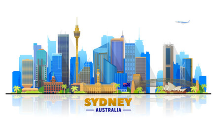 Obraz premium Sydney city architecture vector illustration, skyline city silhouette, skyscraper, flat design. Tourism banner design template with Sydney Australia.