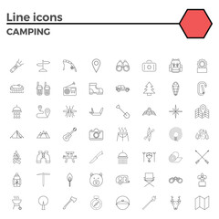 Camping Thin Line Related Icons Set on White Background. Simple Mono Linear Pictogram Pack Stroke Logo Concept for Web Graphics