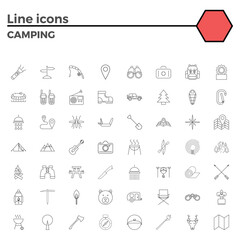 Camping Thin Line Related Icons Set on White Background. Simple Mono Linear Pictogram Pack Stroke Logo Concept for Web Graphics