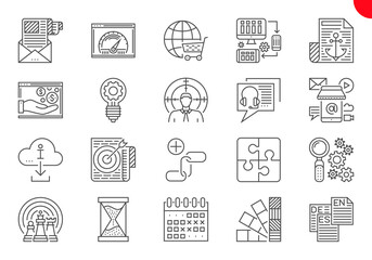 SEO Line Icons Set. SEO Related Line Icons. Website and APP Design and Development. Simple Mono Line Pictogram Pack. Stroke Logo Concept, Web Graphic