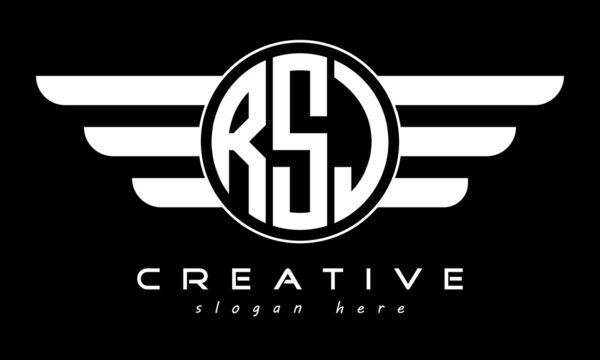 RSJ three letter monogram type circle letter logo with wings vector template.