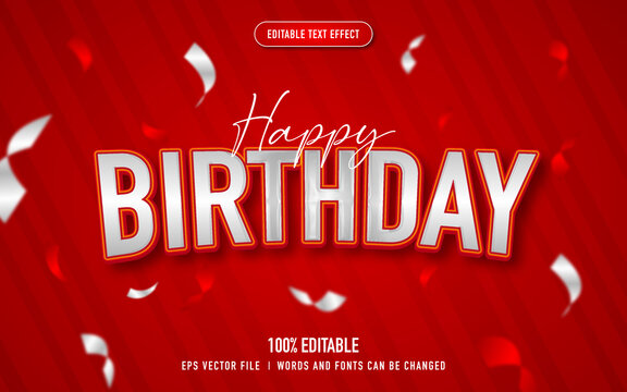 happy birthday text effect on red background editable