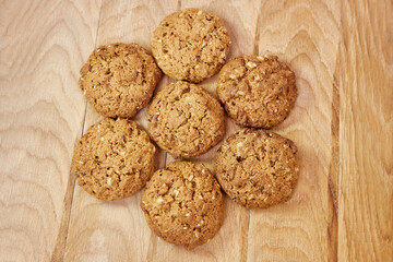 Delicious oatmeal cookies with sunflower seeds and peanuts. Healthy diet.