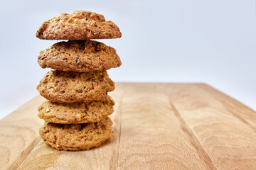 Delicious oatmeal cookies with sunflower seeds and peanuts. Healthy diet.
