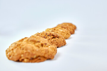 Delicious oatmeal cookies with sunflower seeds and peanuts. Healthy diet.