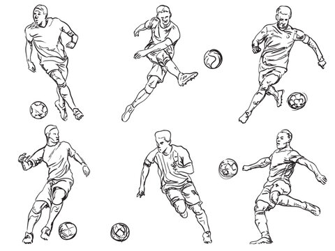 Fussball line-art Figuren, schwarz, hand gezeichnet, logos symbole & bilder der fussballspieler