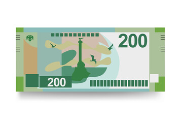 Russian Ruble Vector Illustration. Russia money set bundle banknotes. Paper money 200 RUB. Flat style. Isolated on white background. Simple minimal design.