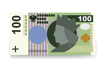 Polish Zloty Vector Illustration. Poland money set bundle banknotes. Paper money 100 PLN. Flat style. Isolated on white background. Simple minimal design.