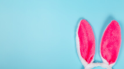 congratulatory easter background with bunny ears. top view. copy space. Banner