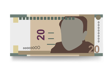 Peruvian New Sol Vector Illustration. Peru money set bundle banknotes. Paper money 20 PEN. Flat style. Isolated on white background. Simple minimal design.