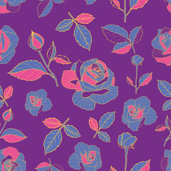 The floral textile pattern design. Great for retro fabric, wallpaper, scrapbooking projects. purple background.