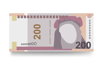 Peruvian New Sol Vector Illustration. Peru money set bundle banknotes. Paper money 200 PEN. Flat style. Isolated on white background. Simple minimal design.