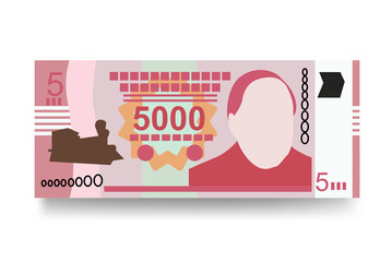 Paraguayan Guarani Vector Illustration. Paraguay money set bundle banknotes. Paper money 5000 PYG. Flat style. Isolated on white background. Simple minimal design.