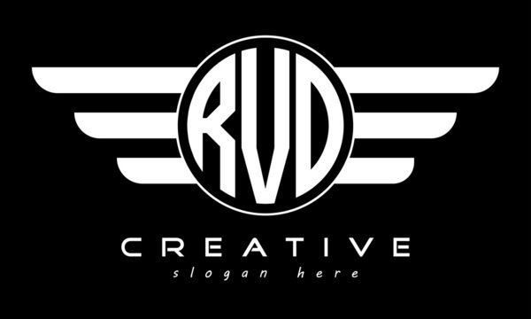 RVO three letter monogram type circle letter logo with wings vector template.