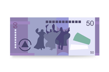 Cordoba Oro Vector Illustration. Nicaragua money set bundle banknotes. Paper money 50 NIO. Flat style. Isolated on white background. Simple minimal design.