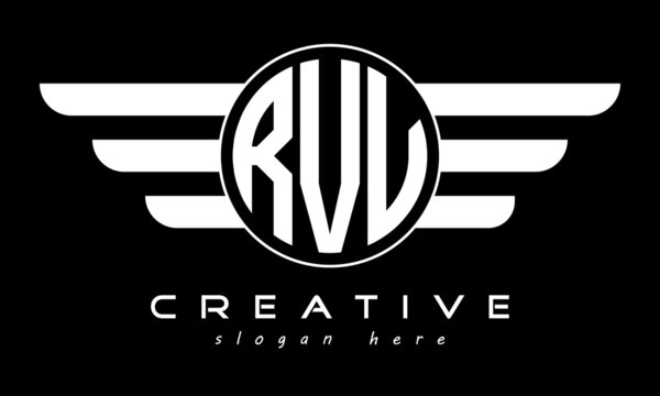 RVV three letter monogram type circle letter logo with wings vector template.
