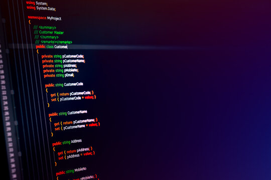 C sharp programming language source code example on monitor, C# source code.