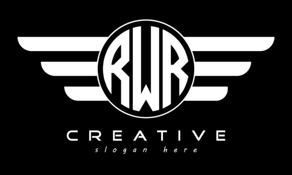 RWR three letter monogram type circle letter logo with wings vector template.
