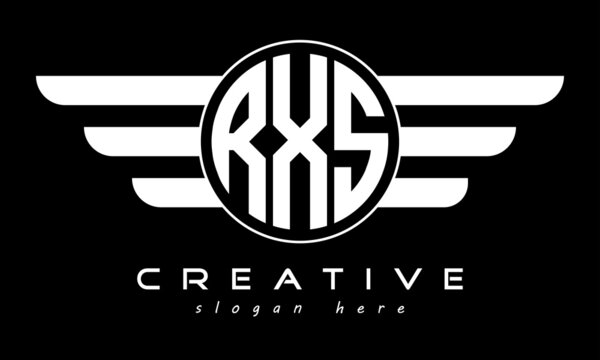 RXS three letter monogram type circle letter logo with wings vector template.
