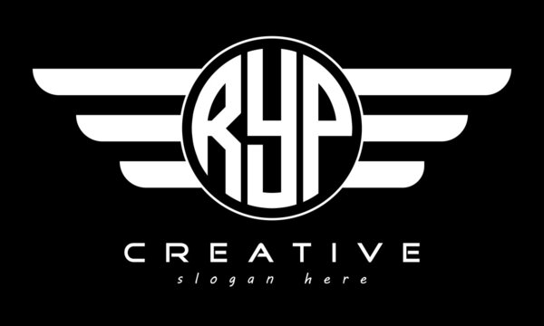 RYP three letter monogram type circle letter logo with wings vector template.
