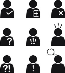 gestures or expresions people icons set, flat silhouette profile.