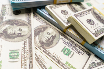 Fototapeta premium Close-Up Of American One Hundred Dollar Bills