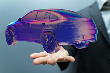 Hologram auto, futuristic polygonal model auto.