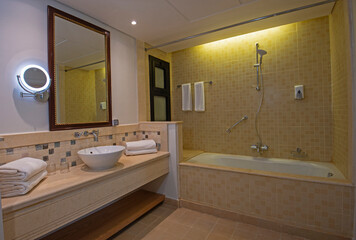 Interior design of bathroom in luxury hotel room