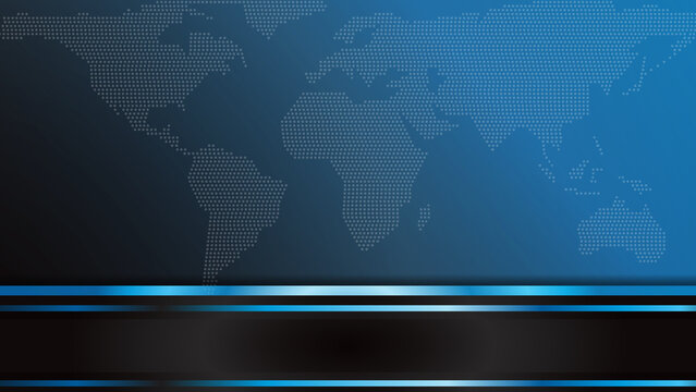 Technology background with dot world map in blue and black