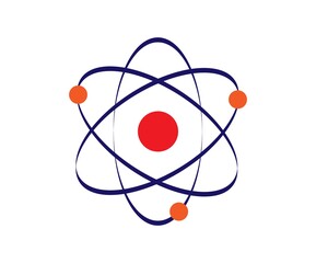 Atom model icon. Nucleus of a molecule. Nuclear proton. Neutron medical symbol. Structural core, a particle of science and technology. Physical and Molecular Power. Vector