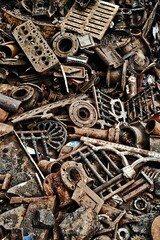 Waste iron metals rusted. Scrap Metal, ready for recycling
