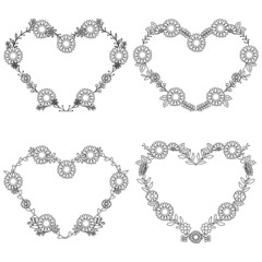 The flower wreath look like a heart shape form sunflower flower, floral, botanical in outline style.