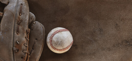 Old vintage baseball background with ball and glove.