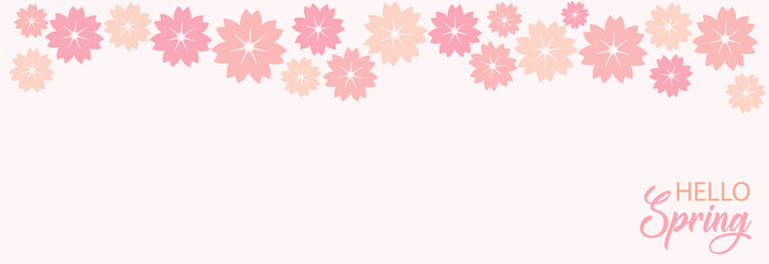 Cute spring flowers card. Horisontal botanical vector design banner. Pink sakura, flowers. Spring card, poster, frame, lable. Design element for advertising