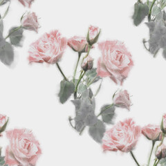 Fototapeta na wymiar Watercolor drawing, seamless pattern with a bouquet of rose flowers.
