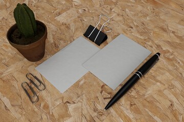Clean minimal business card mockup on cork with business utensil