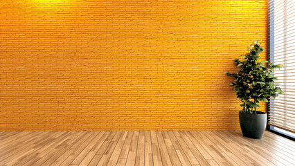 Minimalist design empty modern office or homes with yellow brick wall, 3D rendering
