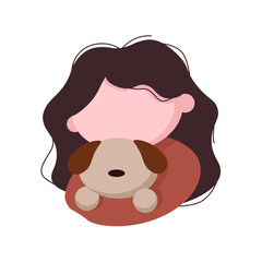 
little girl without a face in an embrace with a dog without a face. Vector illustration