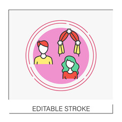 Ceremony concept line icon.Man and woma0n near altar. Traditional dress and suit. Wedding Vector isolated conception metaphor illustration