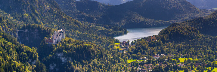panoramic landscape in Bavaria with castle Neuschwanstein