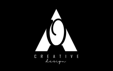Fototapeta premium Black and white AO letter logo with a minimalist and negative space design. Abstract letters with geometric and handwritten typography. Creative Vector Illustration. 